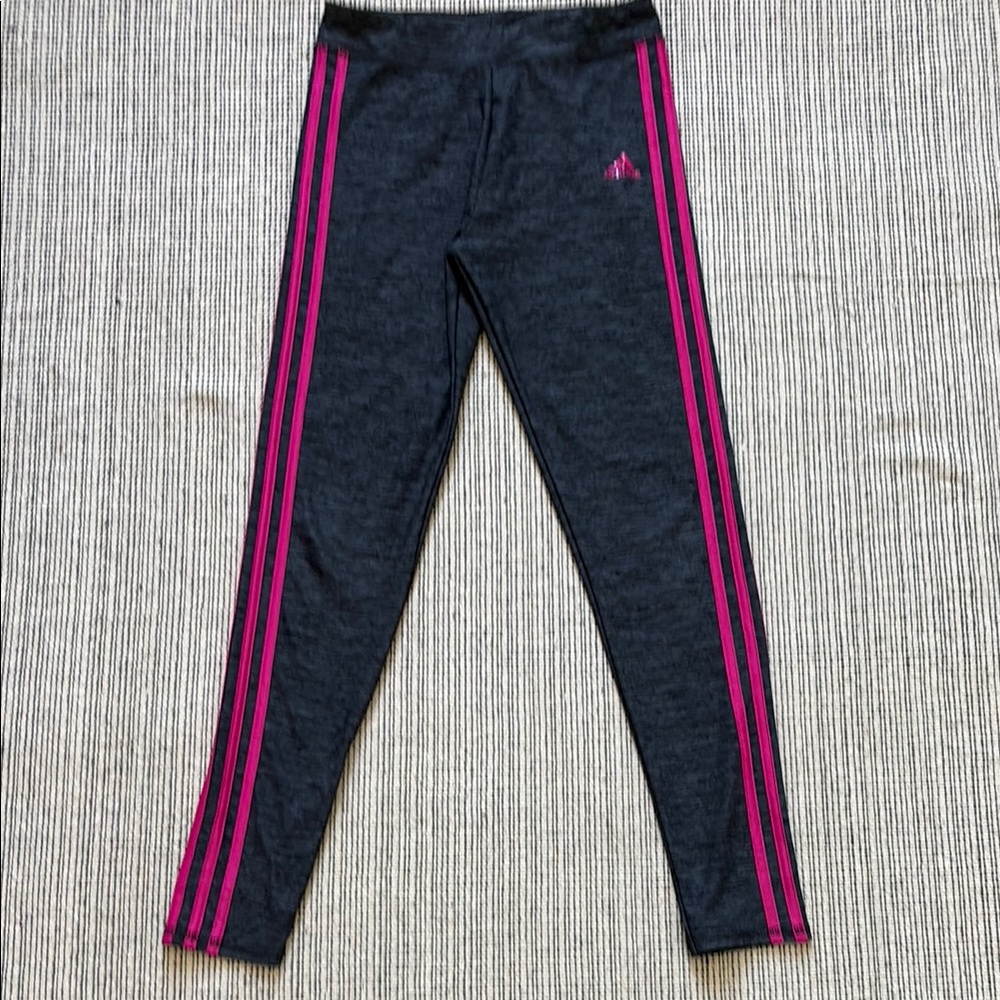 Adidas Girl’s Gray and Pink Leggings with Bold Stripes SZ XL